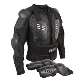Kids Motorcycle Jacket Dirt Bike Gear,Motocross Spine Chest Protector Armor Suit with Knee Shin Guards Full Body Armor Jacket (US, Alpha, Large, Regular, Black)