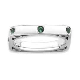 GemApex Eternity Ring Band 925 White Sterling Silver Stackable Expressions Emerald, Lab Created 0.29ct