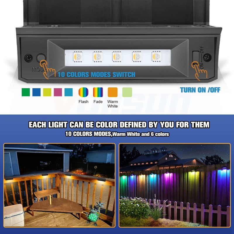 VOLISUN Solar Deck Lights ,7 Colors&Warm White Outdoor 4-Pack Waterproof