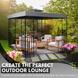 Flexzion Gazebo Cover Replacement Canopy Top 12x12 Ft (3.6m x 3.6m) - Double Tier Top Canopy Cover Replacement with UV30+, Dirt, Water Resistant for Outdoor, Sunshade, Garden, Patio, Pavilion (Gray)