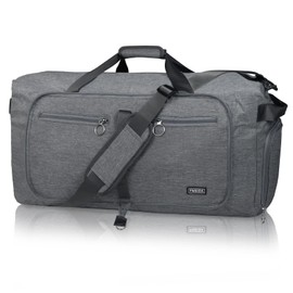 Fmeida 65L Travel Duffle Bag, Foldable Weekender Bag with Shoe Compartment, 24" Sac de Voyage, Waterproof Gym Bags for Men Women, Large Overnight Duffel Bag, Tear-Resistant Sac de Sport Homme (Grey)