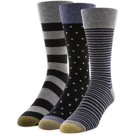 GOLDTOE Men's Rayon Blend Dress Socks, Assorted Stripes & Dots, Mid-Calf Crew, Shoe Size 6-12.5 (US, Numeric, 6, 12.5, Regular, Regular, 3, Black/Gray/Blue)