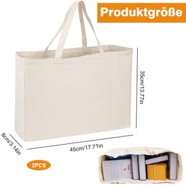 KUIZHEN Cotton Bag, 2 PCS Bag Tote Reusable Large Canvas Bag with Handle Natural Cotton Tote Bags Blank Cotton Bag for Shopping and Travelling 45 x 35 cm