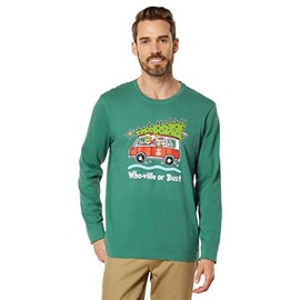 Life is Good Men Long Sleeve Crusher Grinch and Max Who-Ville Or Bust, Spruce Green, Large