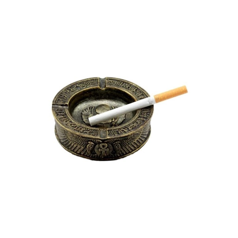 Egyptian Hieroglyphs Ankh Dual Cobra Winged Scarab Ashtray Figurine 4"Diameter