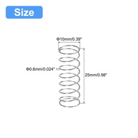QUARKZMAN Compression Spring 304 Stainless Steel 10 mm AD 0.6 mm Wire Size 25 mm Free Length Silver Tone Pack of 5
