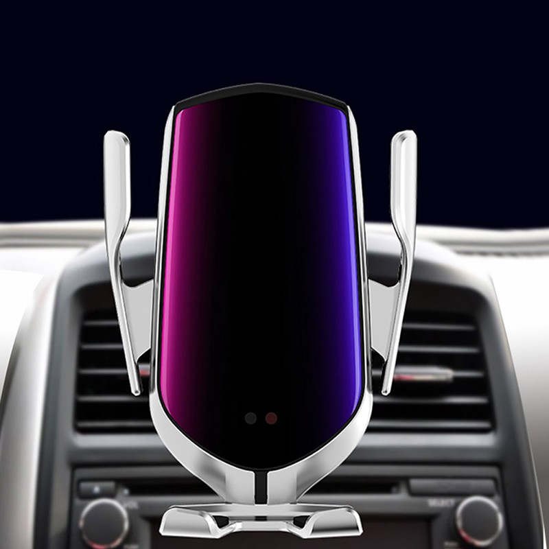R1 10W Automatic Clamping Car Wireless Charger Silver(For IOS Interface