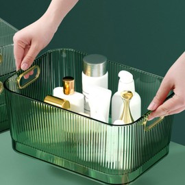 EVGATSAUTO Acrylic Storage Basket Desktop Storage Basket Transparent Green Acrylic Storage Bin for Skincare Products Cosmetics (L (26.6x18.5x13.2cm/10.47x7.28x5.20in)), EVGATSAUTOgmd8q45c6b-13