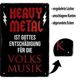 Tin Sign Funny Saying "Heavy Metal ist Gottes Entschädigung für die Volks Musik" Decorative Sign Metal Sign Door Gift for Birthday or Christmas 20 x 30 cm