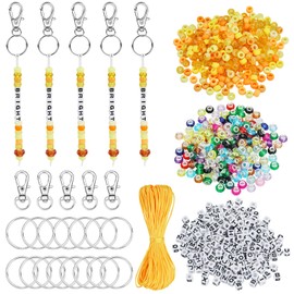 BEEFLYING 750 Pcs DIY Bead Keychain Kit Key Chain Making Crafts Letter Beads Strings Adjustable Alphabet Key Ring Jewelry Backpack Accessories Holiday Party Festival Favor Gift (Yellow)