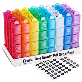 CAidRE Monthly Pill Organizer 4 Times A Day, One Month Pill Organizer, Monthly Pill Box Organizer with 32 Daily Compartments for Fish Oil, Vitamins, S