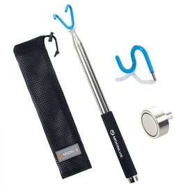 Telescoping Pickup Grabber Tool Magnetic Pole with 2 Hook and a Magnet, 10 ft Telescopic Hook Pole Wire Reacher Tool Push Pull Rod, Disc Golf Retriever Pole, Disc Golf Accessories