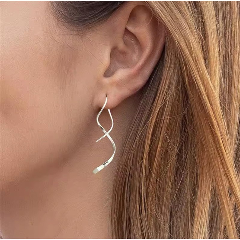 Silver Dangle Earrings, Hypoallergenic Twisted Pull Through Drop Earrings for