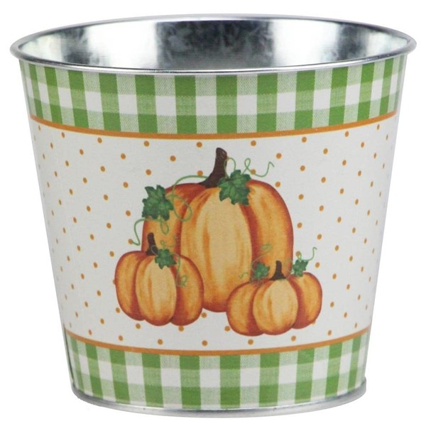 Rustic Fall Pumpkins Tin Pot - 5" Diameter, 4.5" Tall,