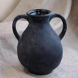 Smiletag Black Rustic Vases Home Decor Ceramic Vase with Handles Farmhouse Decorative Terracotta Vase Pottery Vases for Table Living Room Shelf Decor