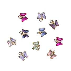 LiQunSweet 5 Pcs Glass Crystal Butterfly Golden Plated Charms Brass Micro Pave Clear Cubic Zirconia Pendant for Necklace Bracelet Earrings Jewelry Making DIY Craft - 12.5mm