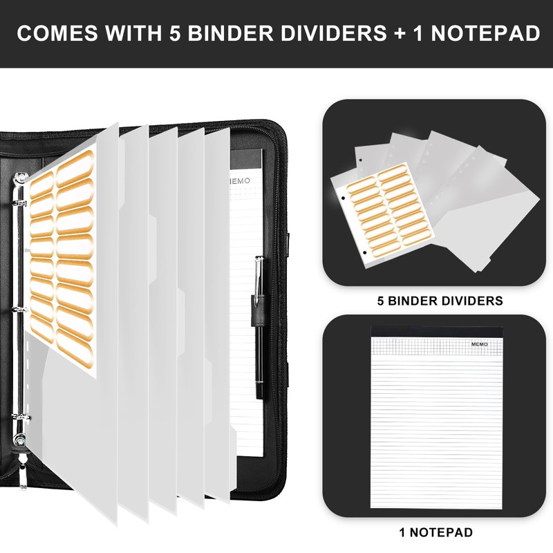 Leathario 3-Ring Portfolio Binder, Includes 5 Folder Index Dividers, 13