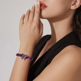 Vinswet Butterfly Bracelets for Women Healing Crystals Beaded Bracelet Natural Gemstone Amethyst Bracelets for Women 8mm Purple agate Jewelry Gifts for Women
