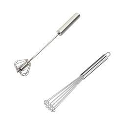 Naisfei Set of 2 Stainless Steel Balls Kitchen Whisk Set, 26 cm Stainless Steel Whisk Small Ball Whisk Set Wire Egg Whisk Set for Cooking, Mixing, Whisking, Beating, Stirring