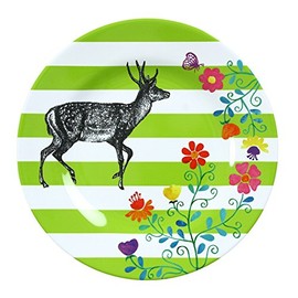 Ginger 20.5 x 20.5 x 2 cm Deer Stripy Melamine Plate, Green