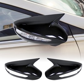 Side Mirror Covers for Hyundai 8th Gen Sonata 2011 2012 2013 2014 Accessories Ox Horn Side Mirror Cover Side Door Rearview Mirror Cover Exterior Decoration(With Turn Signal,Glossy Black)