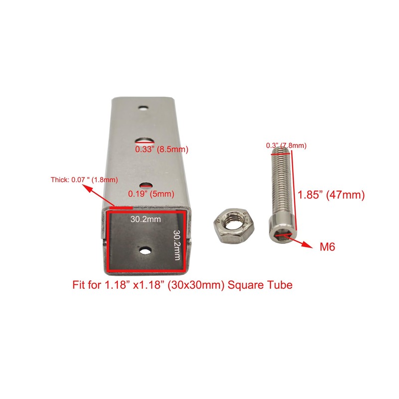6 Pcs 1.18" Slip Square Tube Coupler, Straight Line Square