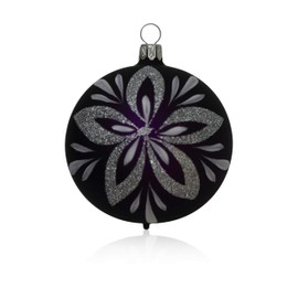 Lauschaer Glas Christmas Tree Baubles Matte Purple with Flower Decoration Pack of 3 Diameter 8 cm Christmas Tree Decorations Mouth-Blown Hand-Decorated