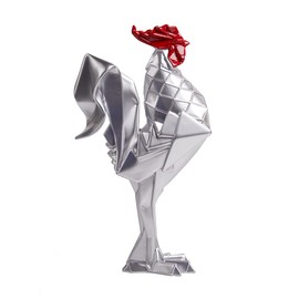 NENBOLEC Rooster Figurine Statue Animal Decor Modern Sculpture Polyresin Arts Silver 12.2inch