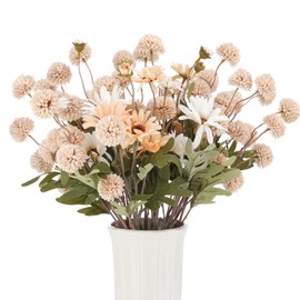 Ovveroche 16 Pcs Beige Artificial Flower Set Include 12 Dandelion Pompon Mum & 4 Chrysanthemum Fake Flowers for Home Deco Fall Floral Arrangement Table Centerpiece for Party Living Room Decoration