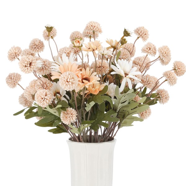 Ovveroche 16 Pcs Beige Artificial Flower Set Include 12 Dandelion