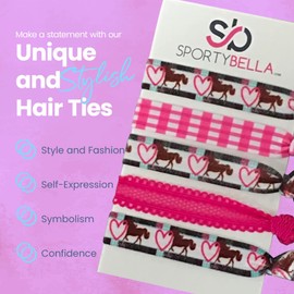 Infinity Collection Heart & Horse Hair Ties Set | No Crease Equestrian Gift Ponytail Holders for Girls & Women | Sports Ribbon Ties