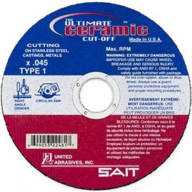United Abrasives-SAIT 22480 Type 1 High Performance Cutting Wheel, 4-1/2 x .045 x 7/8, Ultimate Ceramic, 50 Per Box