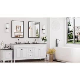 Keonjinn Black Bathroom Mirror 22 x 30 Inch, Stainless Steel Metal Framed Wall Mirror for Over Sink, Anti-Rust, Tempered Glass, Upgrade Installation, Rectangluar Square Corner, Matte Black