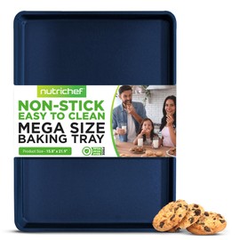 NutriChefKitchen Nonstick Cookie Sheet Baking Pan - 1qt Metal Oven Baking Tray, Professional Non-Stick Bake Trays, Stylish Blue Diamond Silicone Coating, PFOA PFOS PTFE Free - NCLG1BD.5