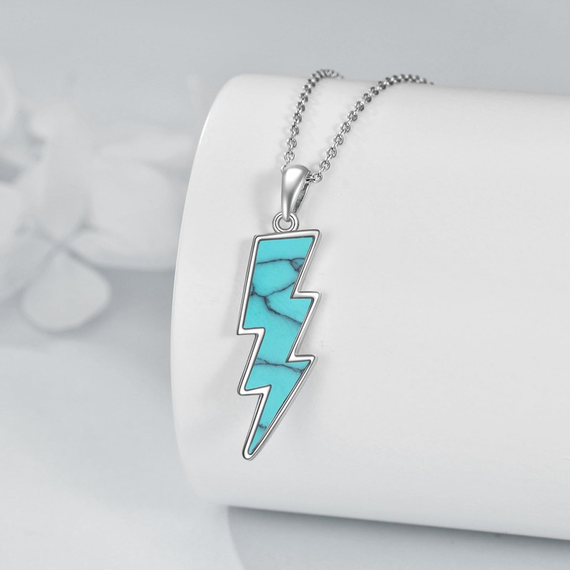 Lightning Bolt Necklace 925 Sterling Silver Turquoise Thunder Pendant Minimalist