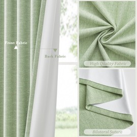 UHITECH Short Blackout Curtains for Living Room 35 Inch Long Bedroom Black Out Curtain for Small Window Panels Back Tab Sage Green Linen Drapes Thermal for Spring