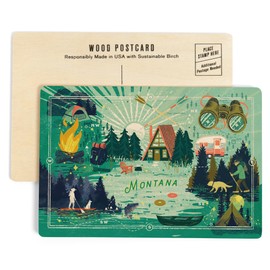 Montana, Lake Life Series, Lake Life Collage, Landscape With Trees (4x6 Birch Wood Postcards, 2-Pack Stationary, Rustic Home Wall Decor)
