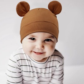 DRESHOW 4 Pieces Unisex Hat Boy Hat Spring Hat Toddler Reversible Jersey Slouch Beanie Clothing Unisex Infant Hat Nursery Hat, 4 Pack Bear Ears: Set-28