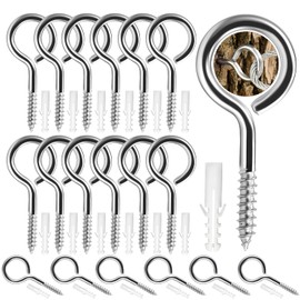 18 Pack 2.5 Inch Vine Eye Bolts Eye Screws, Heavy Duty Stainless Steel Screw-In Hooks, Rust Resistant Eye Hooks, Self Tapping Eyelet Screw Eyelet Bolts for Securing Cables, Hanging Lights (Silver)
