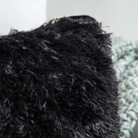 MIULEE Pack of 2 Faux Fur Throw Pillow Cover Fluffy Soft Decorative Square Pillow covers Plush Case Faux Fur Cushion Covers For Livingroom Sofa Bedroom 16"x16" Black