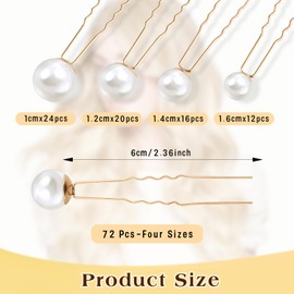 72 Pcs Wedding Pearl Hair Pins U Shape Barrette Pearl Rhinestone Hair Accessories for Brides Bridesmaid Women Girls - Gold