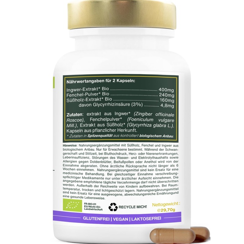 Organic Fennel with Ginger and Freshwood, 100% Natural, Laboratory Tested,