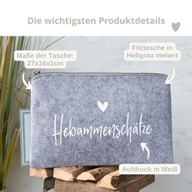 Hebammensch√§tze | Geschenkidee f√ºr die Hebamme | Hebamme mit Herz | Geschenk beste Hebamme | kleine Tasche in Hellgrau