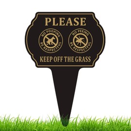Felexdo No Poop or Pee Dog Sign,13.6”X9.6” Keep Off the Grass Yard Sign with Integrated Stake Double Sided Metal Sign for Lawn Weatherproof and Outdoor Use