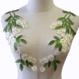 LITTLE PANDADA Green Lace Forest Leaves Sew on Applique Trims Embroidery Vine Patches for Costume Clothing DIY Craft Projects 1 Pair