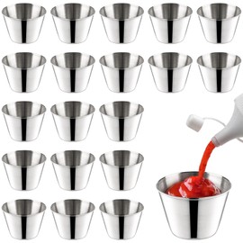 Lawei 30 Pack 1.5 oz Stainless Steel Sauce Cups, Small Individual Condiment Ramekins, Commercial Grade Dipping Cups, Portion Cups