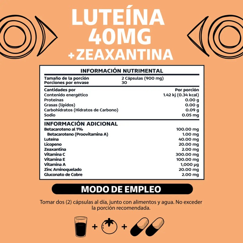 Luteína Zeaxantina Betacaroteno Licopeno Máxima Dosis Superior Fórmula Enriquecida Vitaminas