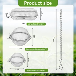 VGECEE Set of 3 Tea Strainer Stainless Steel Tea Infuser for Loose Tea Cup with Chain Spice Strainer Tea Ball Tea Filter Stainless Steel Tea Bag Strainer Insert 3 Sizes Ideal for Teapots