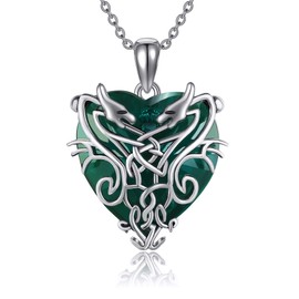 JERWLI Celtic Dragon Necklace 925 Sterling Silver Green Crystal Dragon Pendant Jewelry for Women