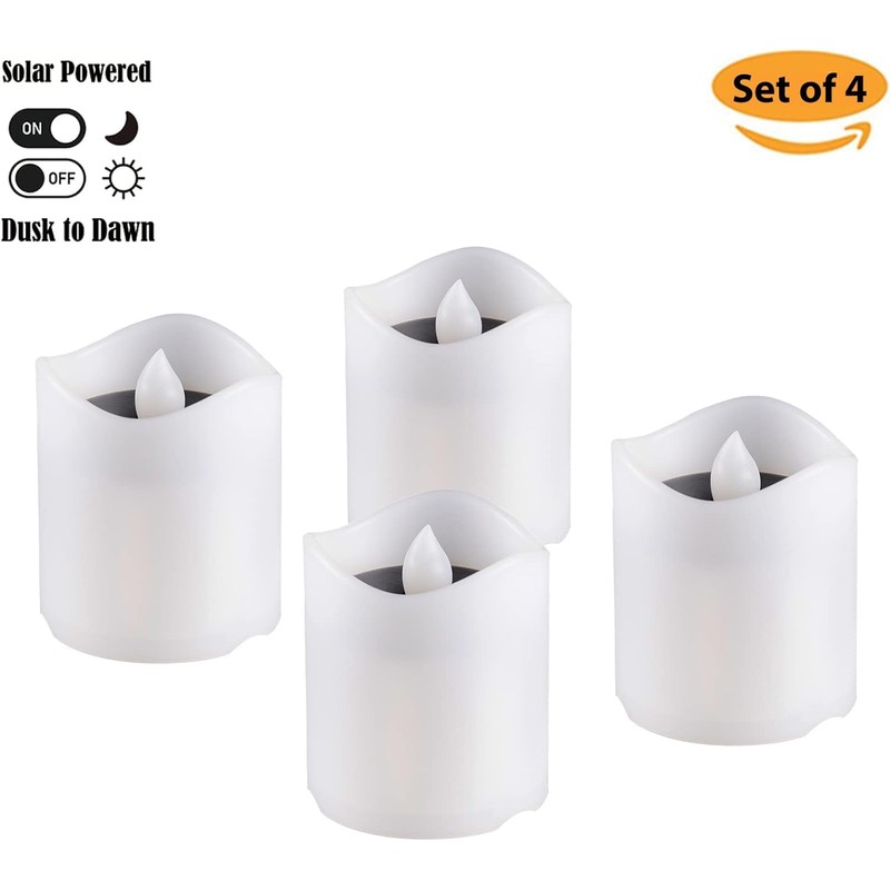 Solar Candles Outdoor Waterproof, 4pcs Rechargeable Dusk to Dawn Little